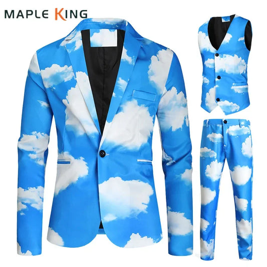 Maple King 3D Print Prom Suit Blazer 3 Piece Waistcoat