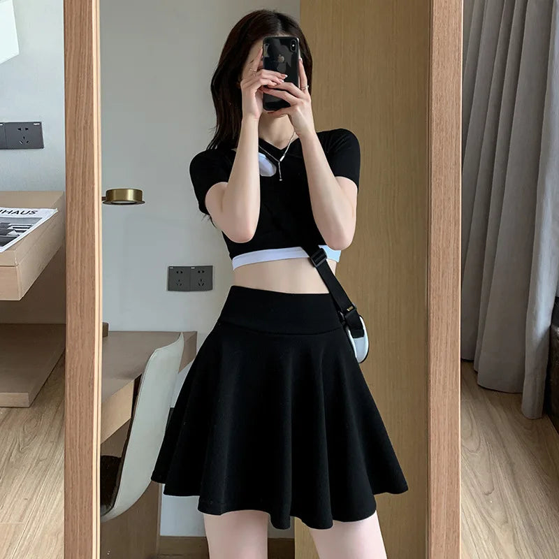 JIAOYIFEN Elastic Pleated High Waist Summer Skirt For Women