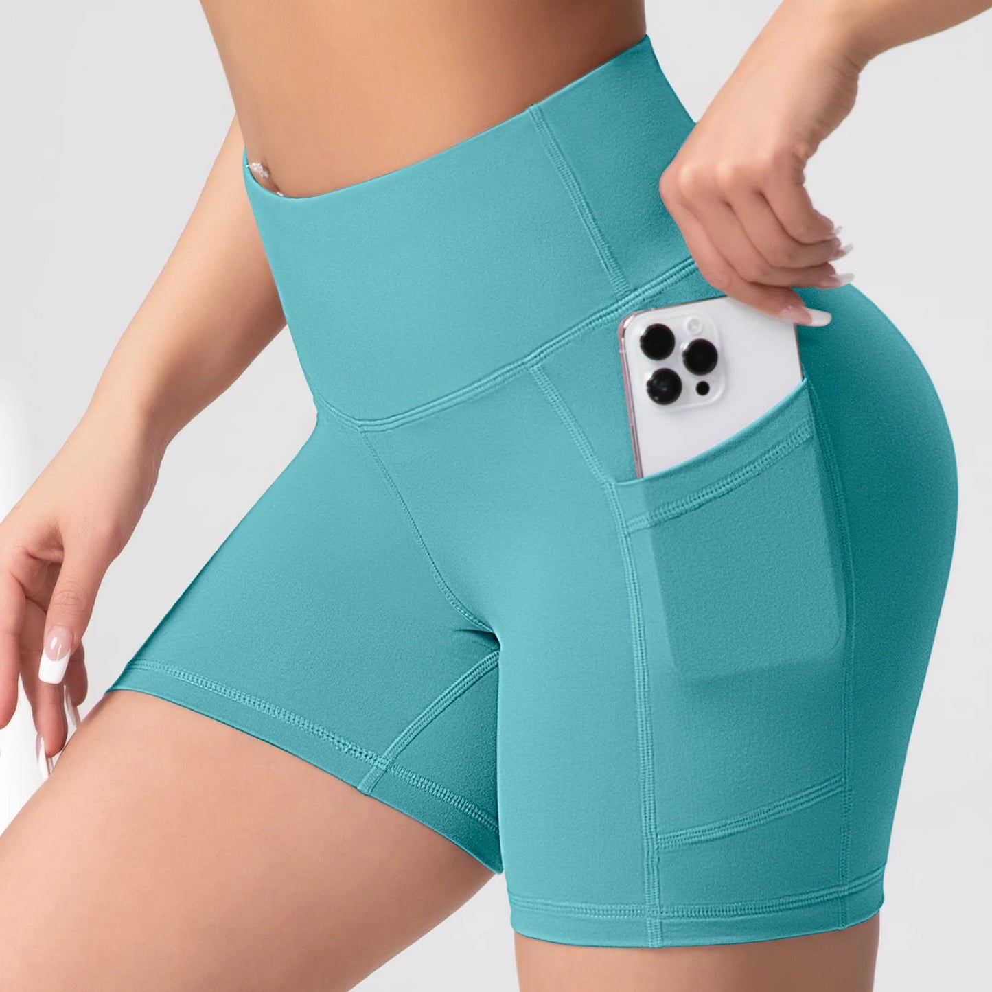 CHRLEISURE Yoga Shorts Pockets High Waist Butt Lifting Fitness