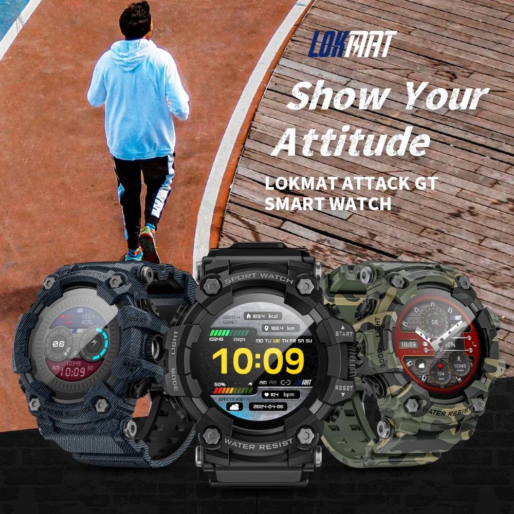 LOKMAT Rugged Sport Smart Watch Attack-GT Bluetooth Calls Waterproof
