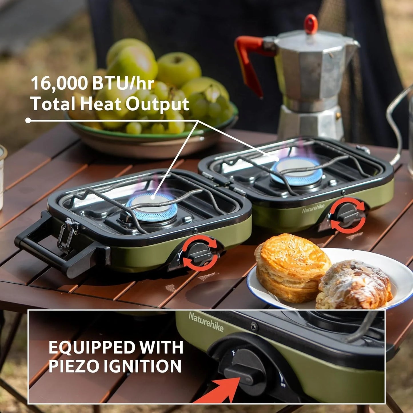 Naturehike 2 Burner Folding Camping Stove Portable Propane With Case