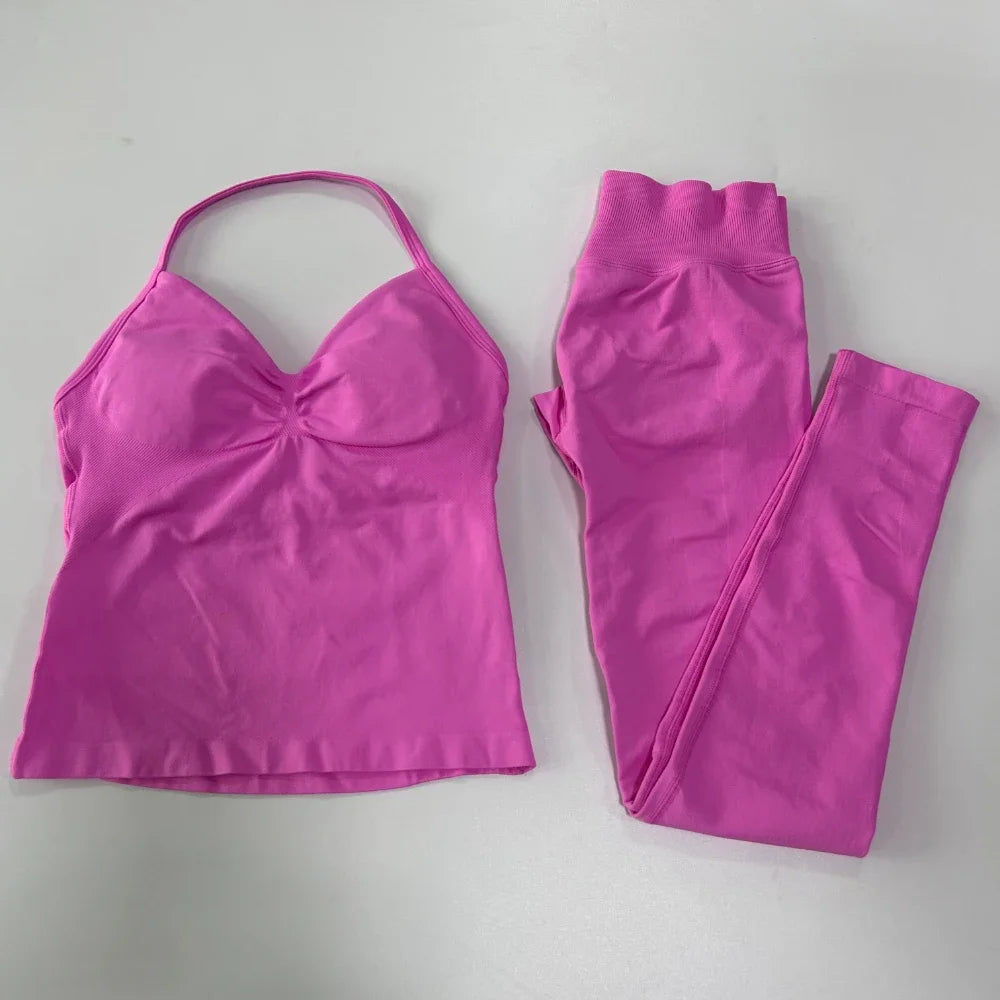 Seamless Gym Set For Women Tank Top And High Waist Scrunch Leggings
