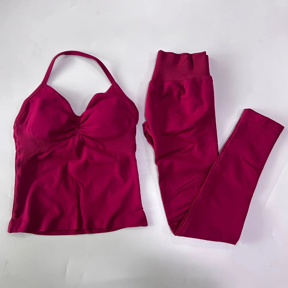 Seamless Gym Set For Women Tank Top And High Waist Scrunch Leggings