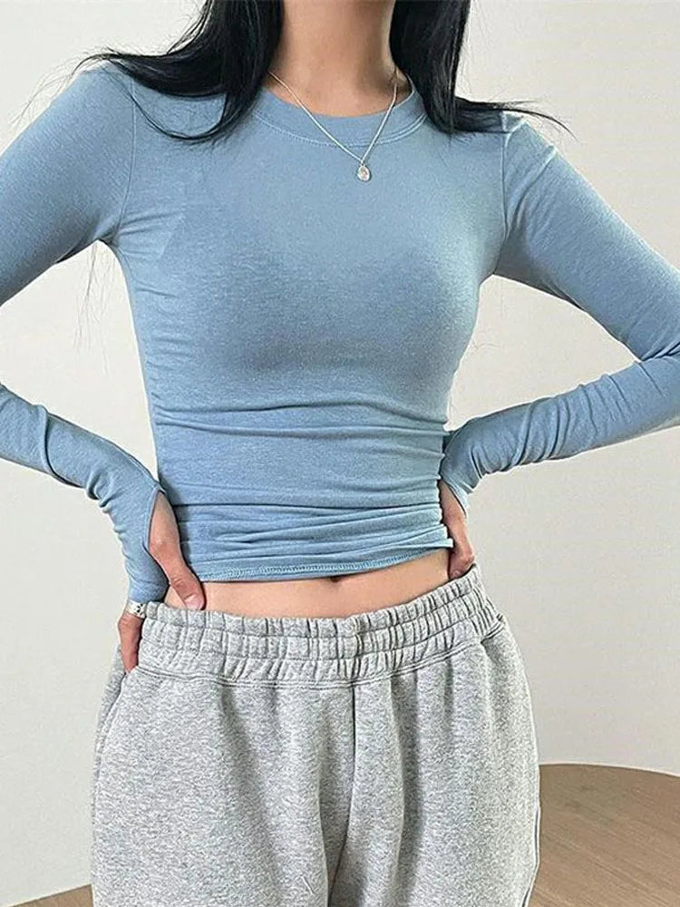 Dozw CN Women Slim Fit Long Sleeve Neckline Tee Shirt