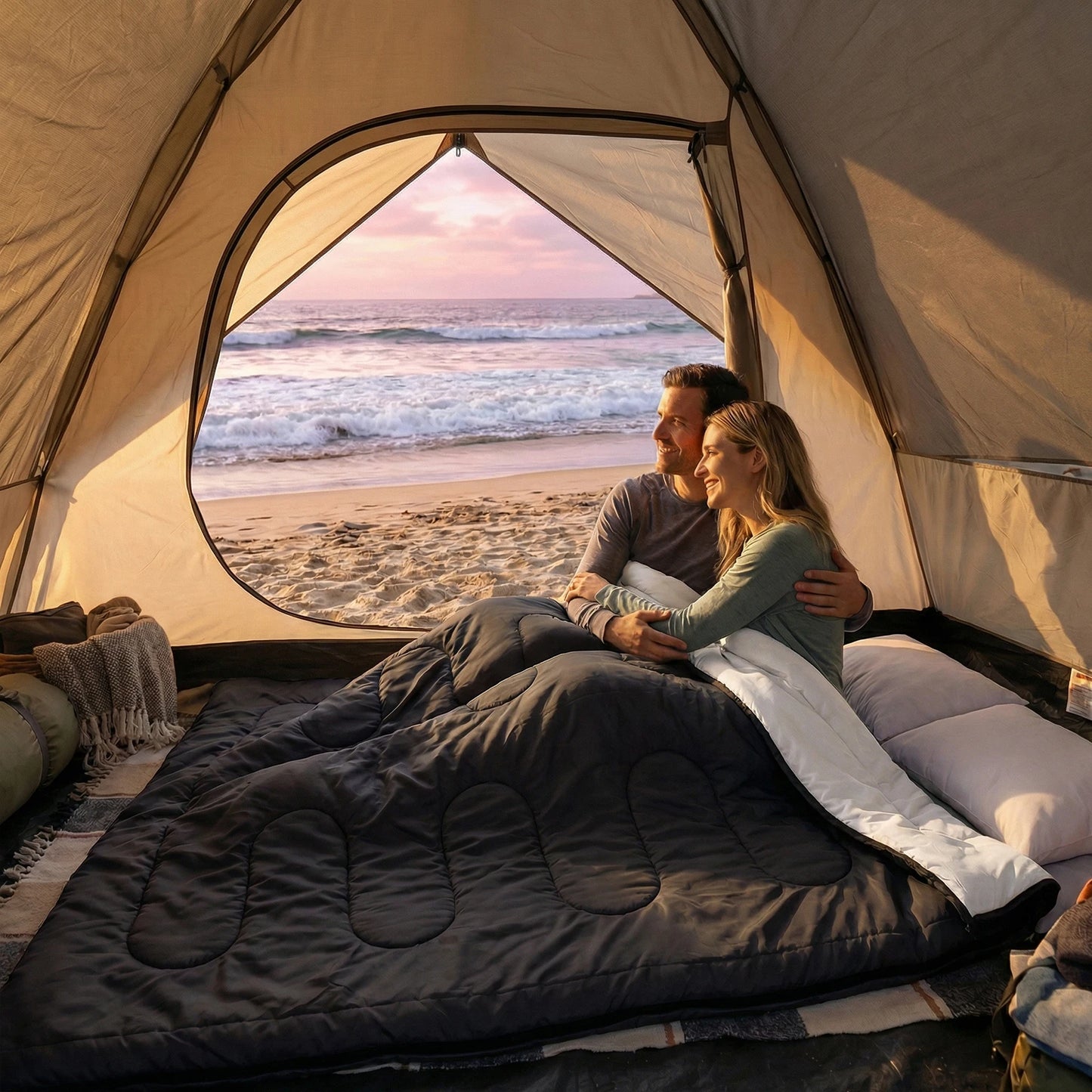 Double Sleeping Bag For Adults With Pillow Lightweight 3 Season