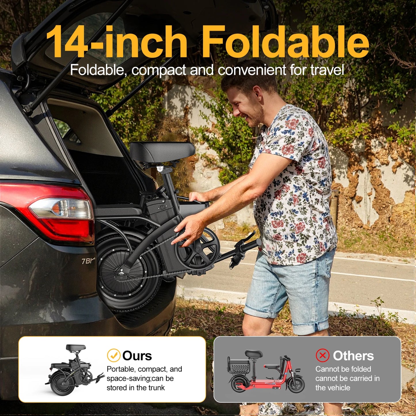 Electric Foldable Bike 750W Peak Motor Removable Battery LCD Display