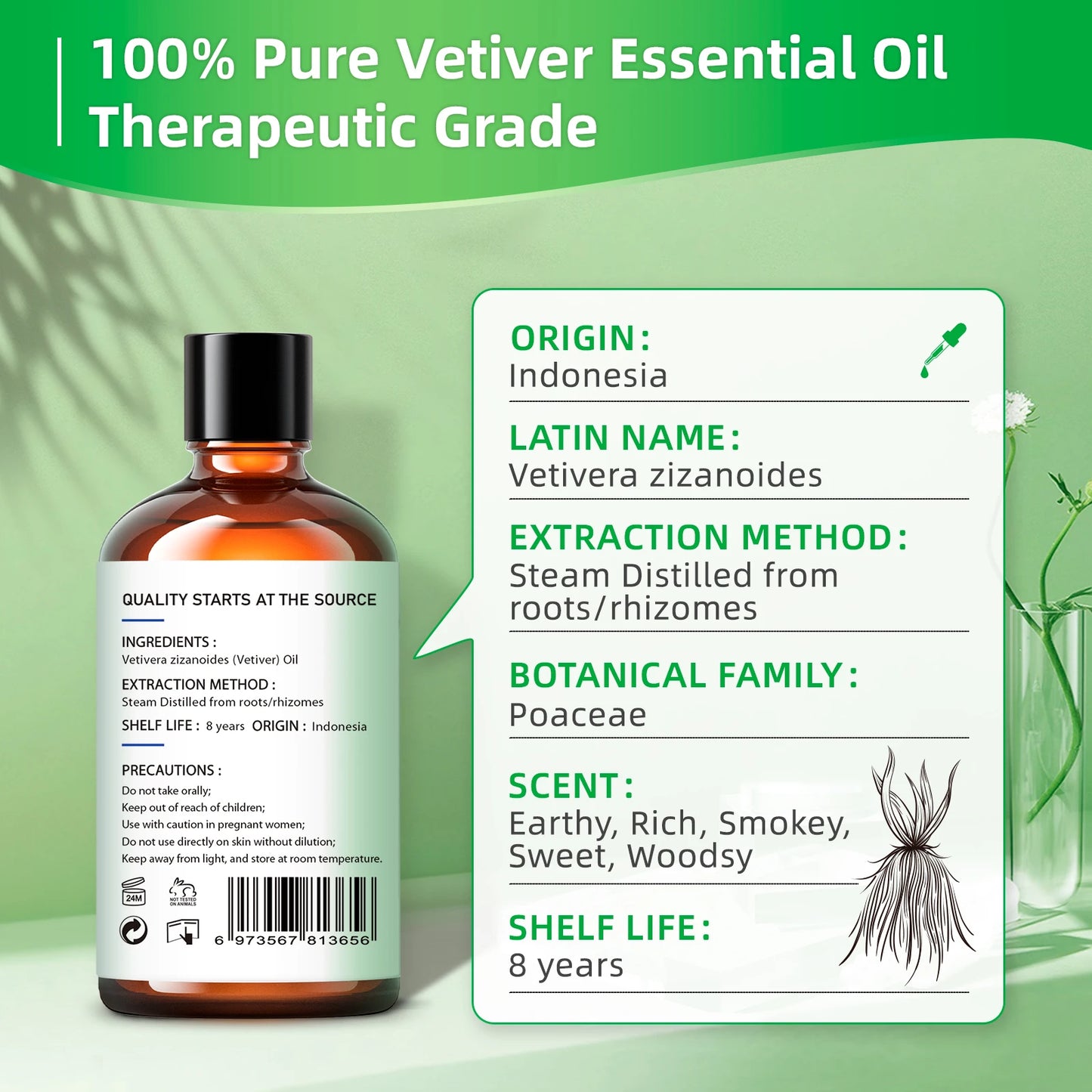HIQILI Vetiver Essential Oil Pure for Aromatherapy and Diffuser