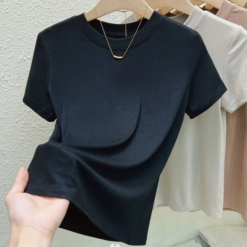 LYNMOLY Women Slim Casual T Shirt Crew Neck Short Sleeve