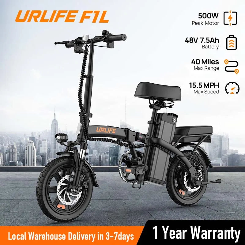 URLIFE Foldable Electric Bicycle for Adults with 500W Motor 48V Battery