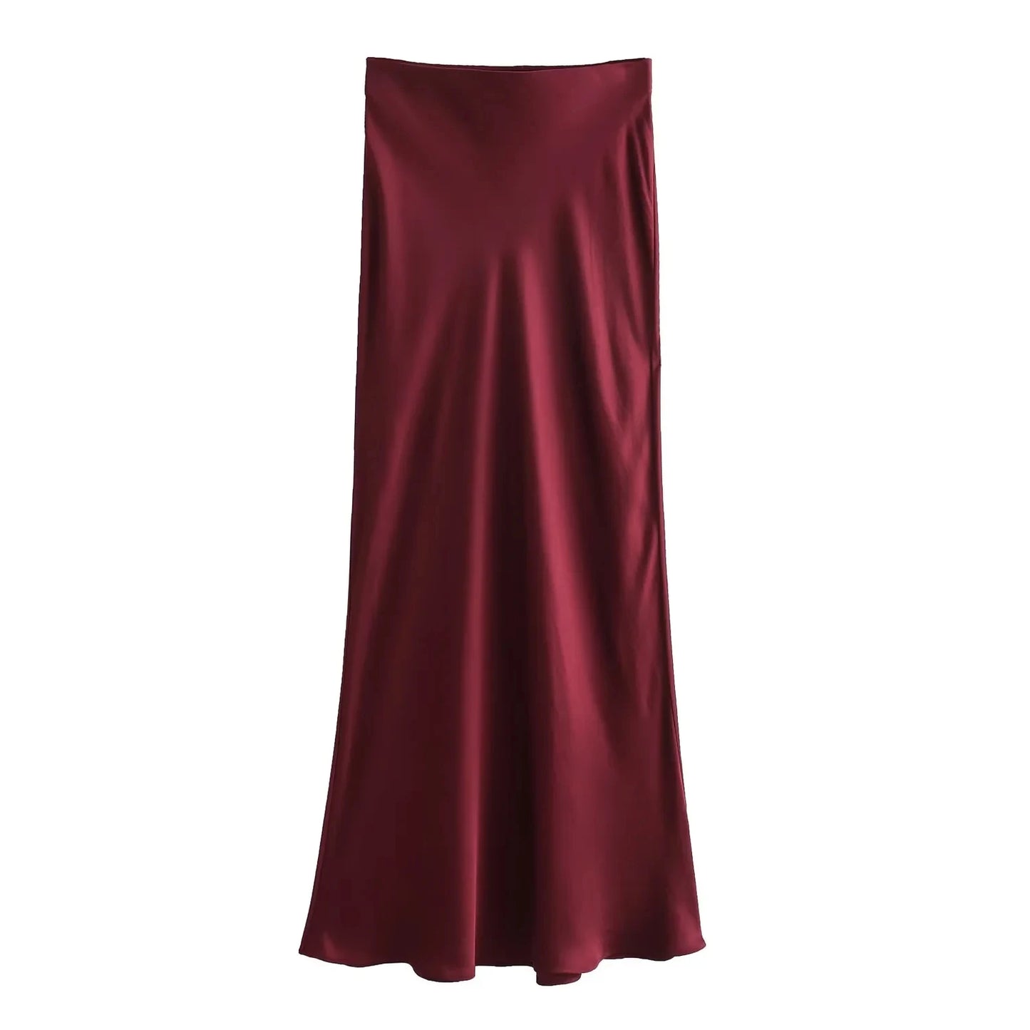 KONDALA Vintage Satin Skirt Women High Waist Elegant Silky