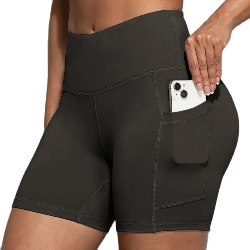 CHRLEISURE Yoga Shorts Pockets High Waist Butt Lifting Fitness