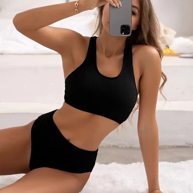 Criss Cross High Waist Push Up Bikini Set For Women