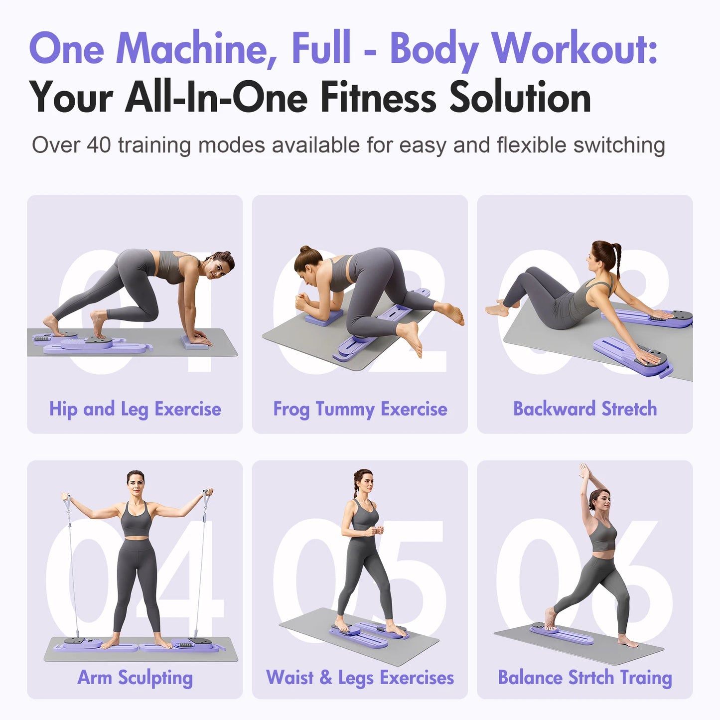 Pilates Reformer AB Portable Board With Resistance Bands LCD Display
