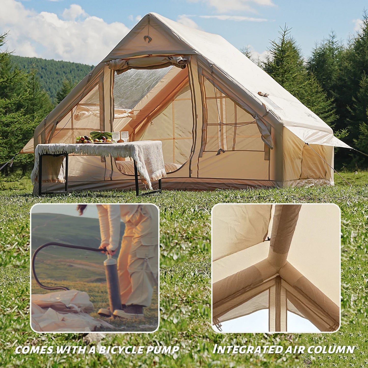 Pakicetus Inflatable Camping Tent With Quick Setup Frame Stove Jack