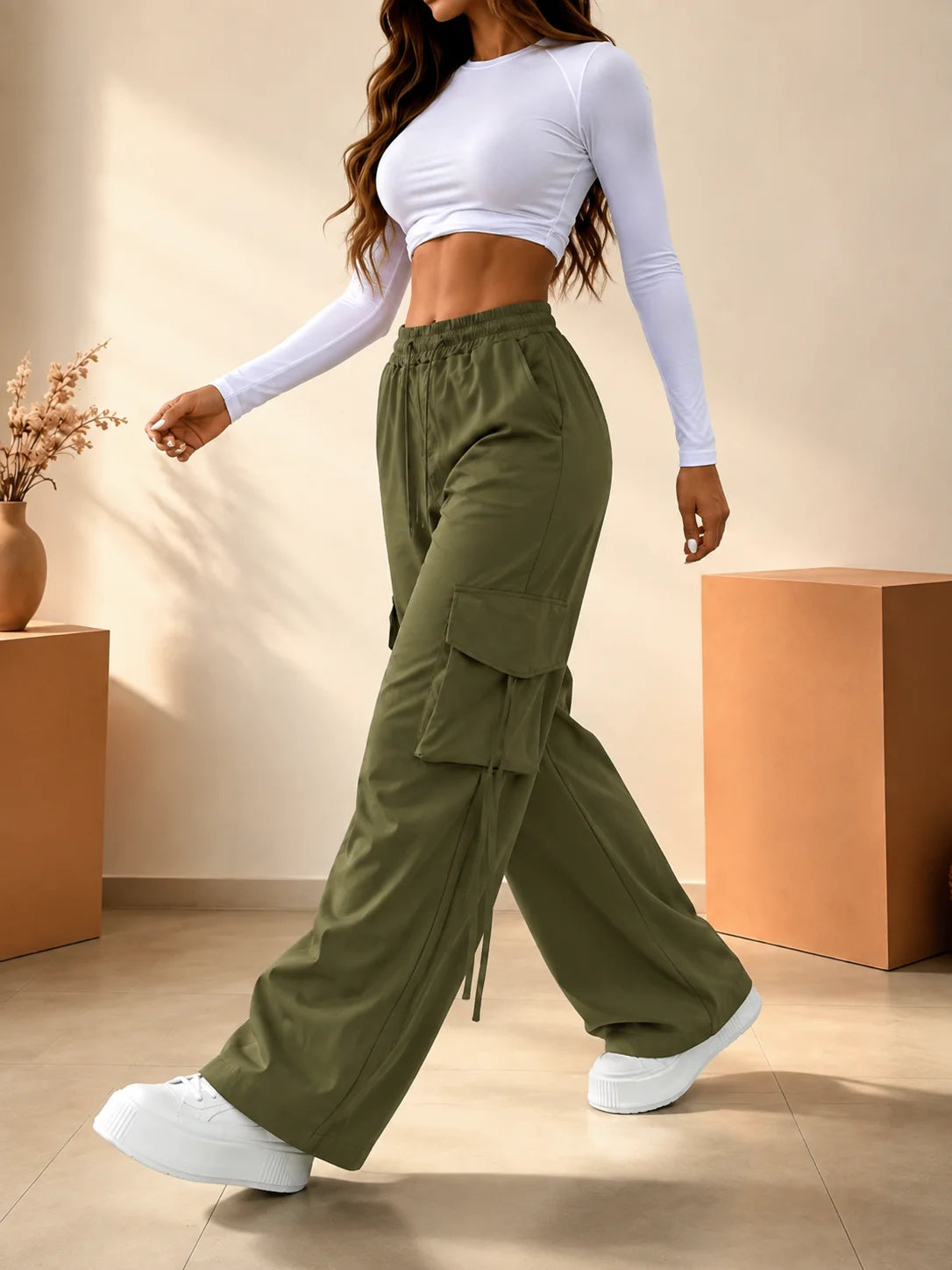 Women's High Waist Cargo Pants Quick Dry Lightweight Elastic Trousers