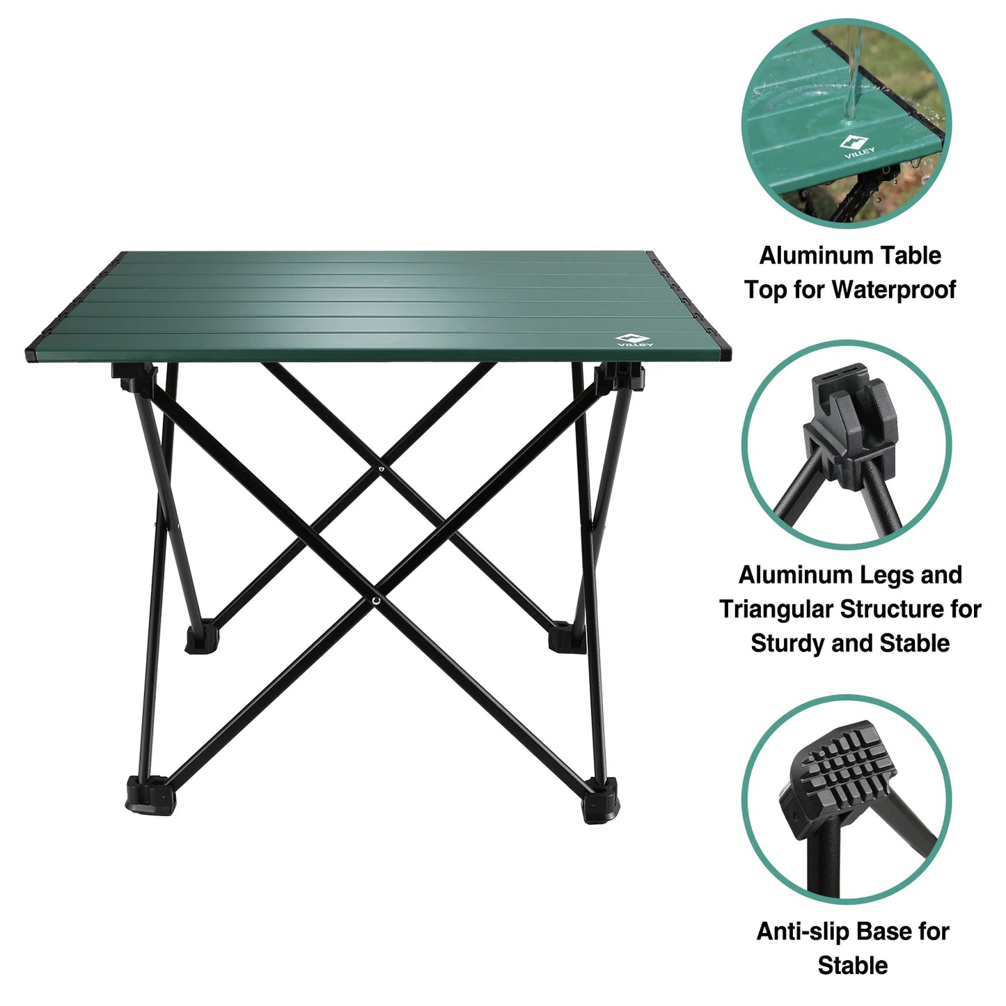 VILLEY Portable Camping Side Table, Ultralight Aluminum Folding Beach Table with Carry Bag for Outdoor Cooking, Picnic, Camp