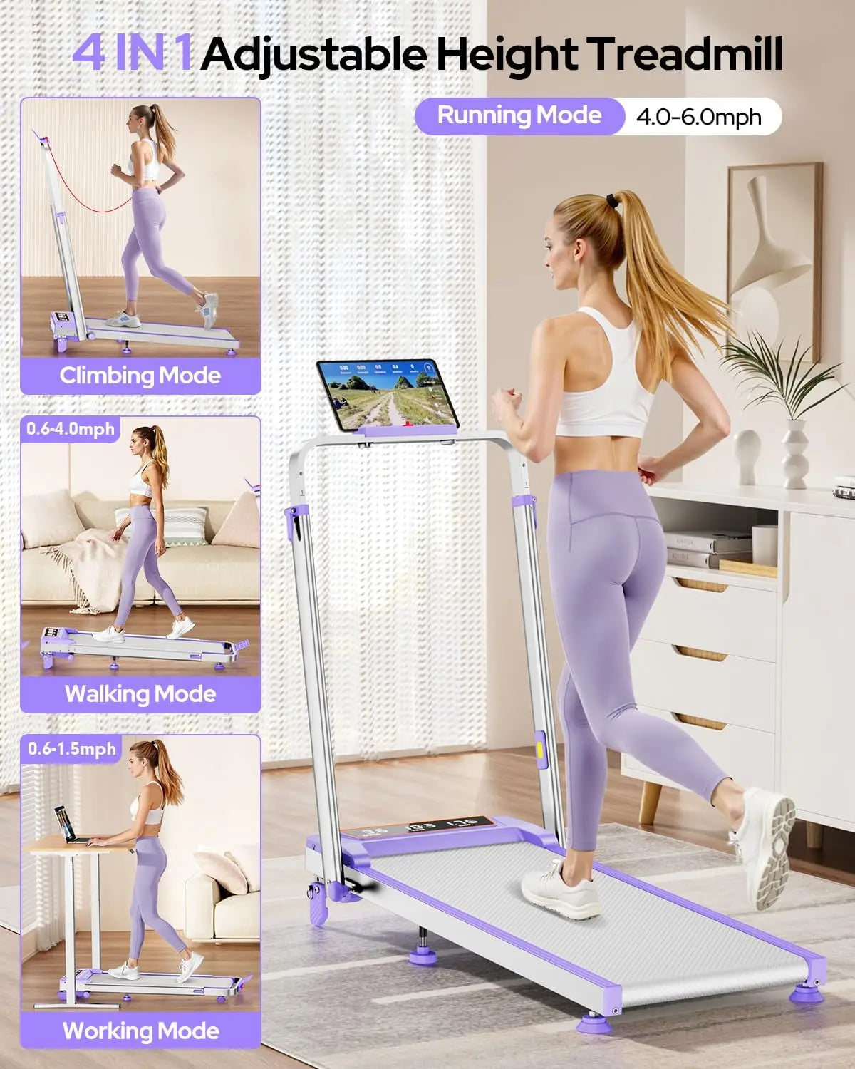 Walking Pad Treadmill With Incline And Adjustable Height
