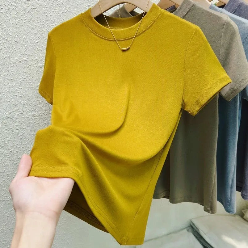 LYNMOLY Women Slim Casual T Shirt Crew Neck Short Sleeve