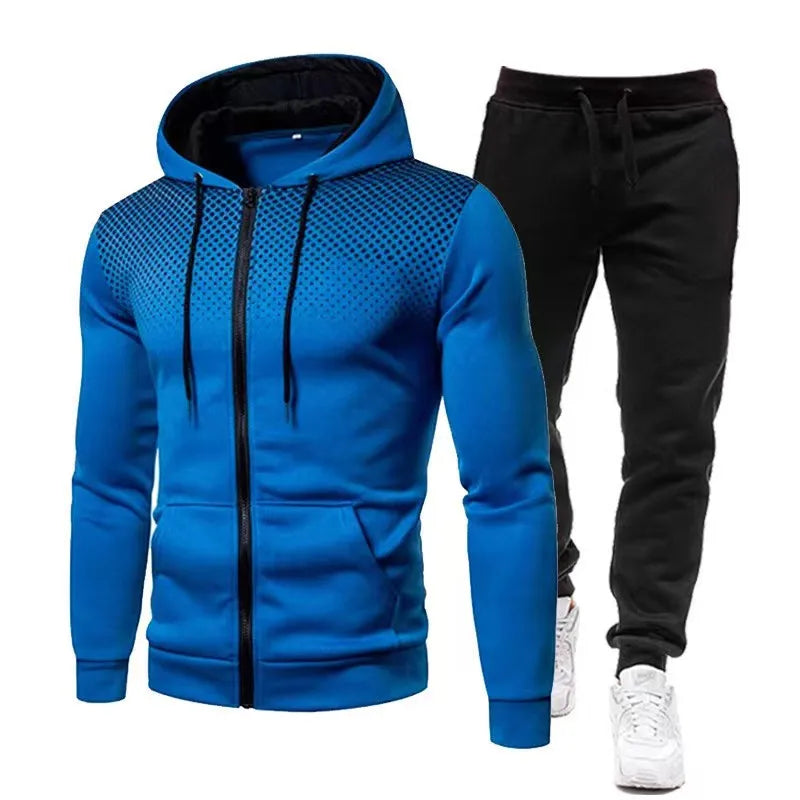 Fashion Print Tracksuit For Men Zipper Hooded Sweatshirt And Sweatpants