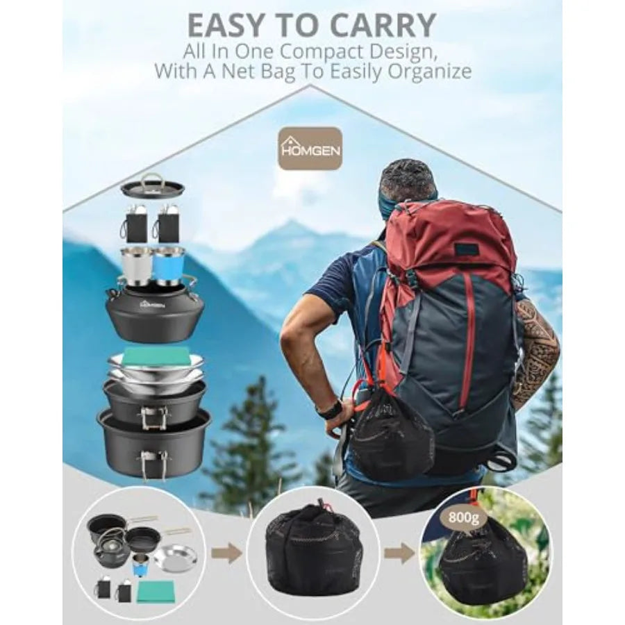 OLOEY Ultralight Anodized Aluminum Camping Cookware Set for Two