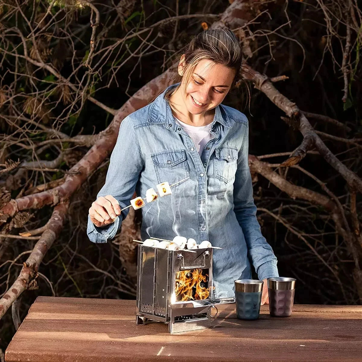 XIAOTREE Stainless Steel Wood Burning Camping Stove Portable Folding