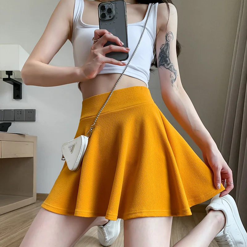 JIAOYIFEN Elastic Pleated High Waist Summer Skirt For Women