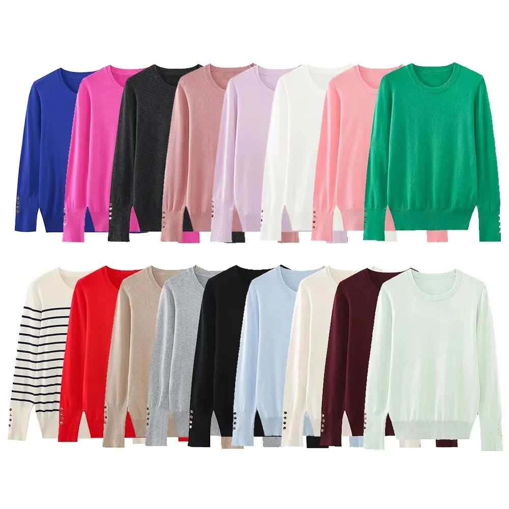 Others Loose Long Sleeve Round Neck Knit Sweater For Summer