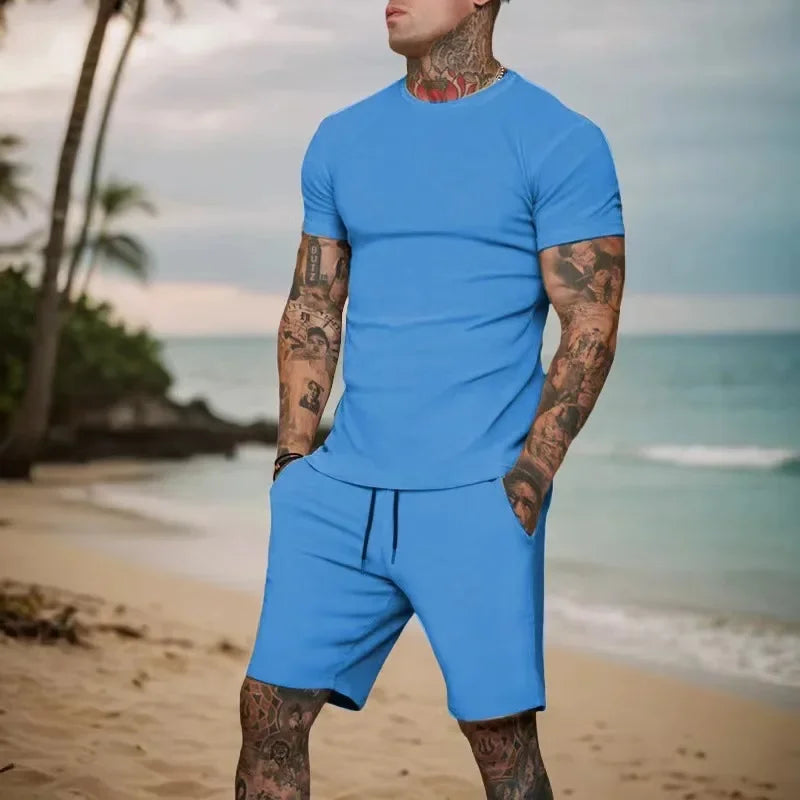 Mens Breathable Summer T Shirt And Shorts Two Piece Set