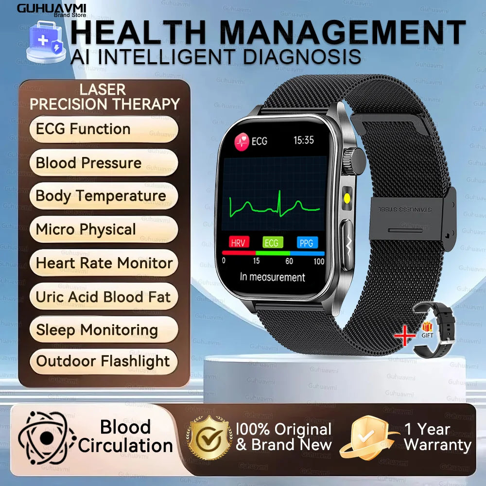 Smartwatch With Laser Therapy ECG Monitor And Blood Oxygen