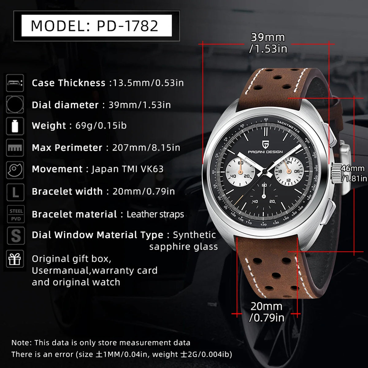 PAGANI DESIGN Men's Sapphire Quartz Chronograph Luxury Wristwatch