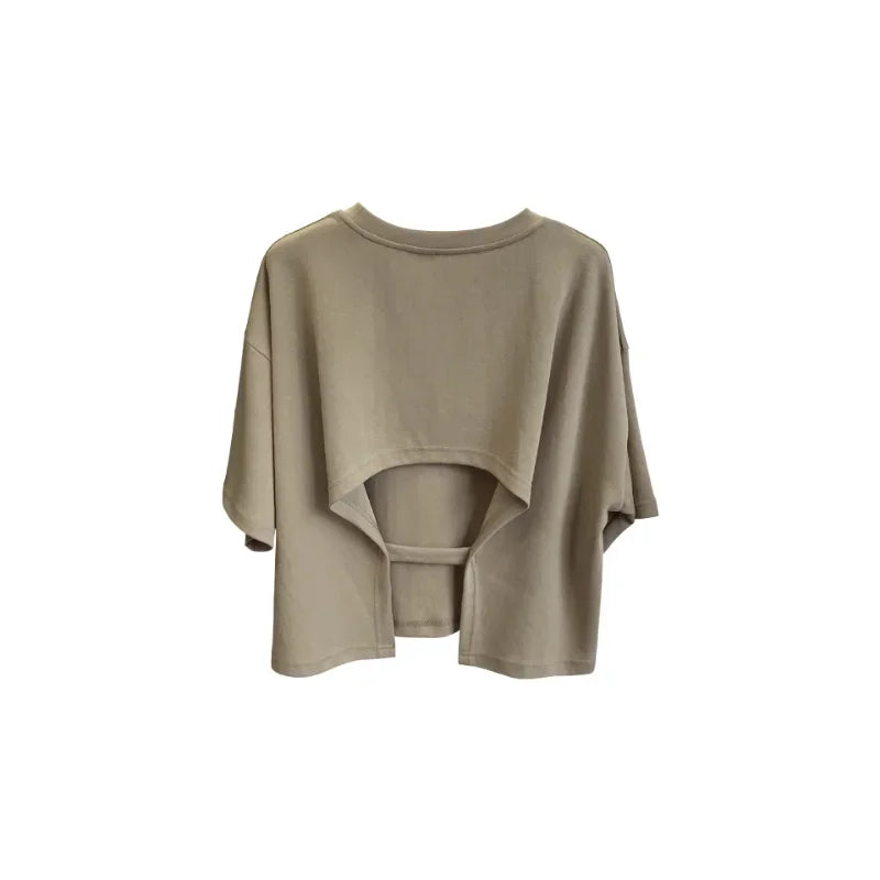 Dawndesslo Backless Summer Crop Top For Women Round Neck Tee