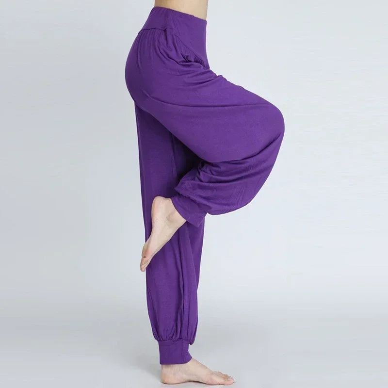 Womens Elastic Loose Casual Yoga Pants Breathable Polyester Dance Sports