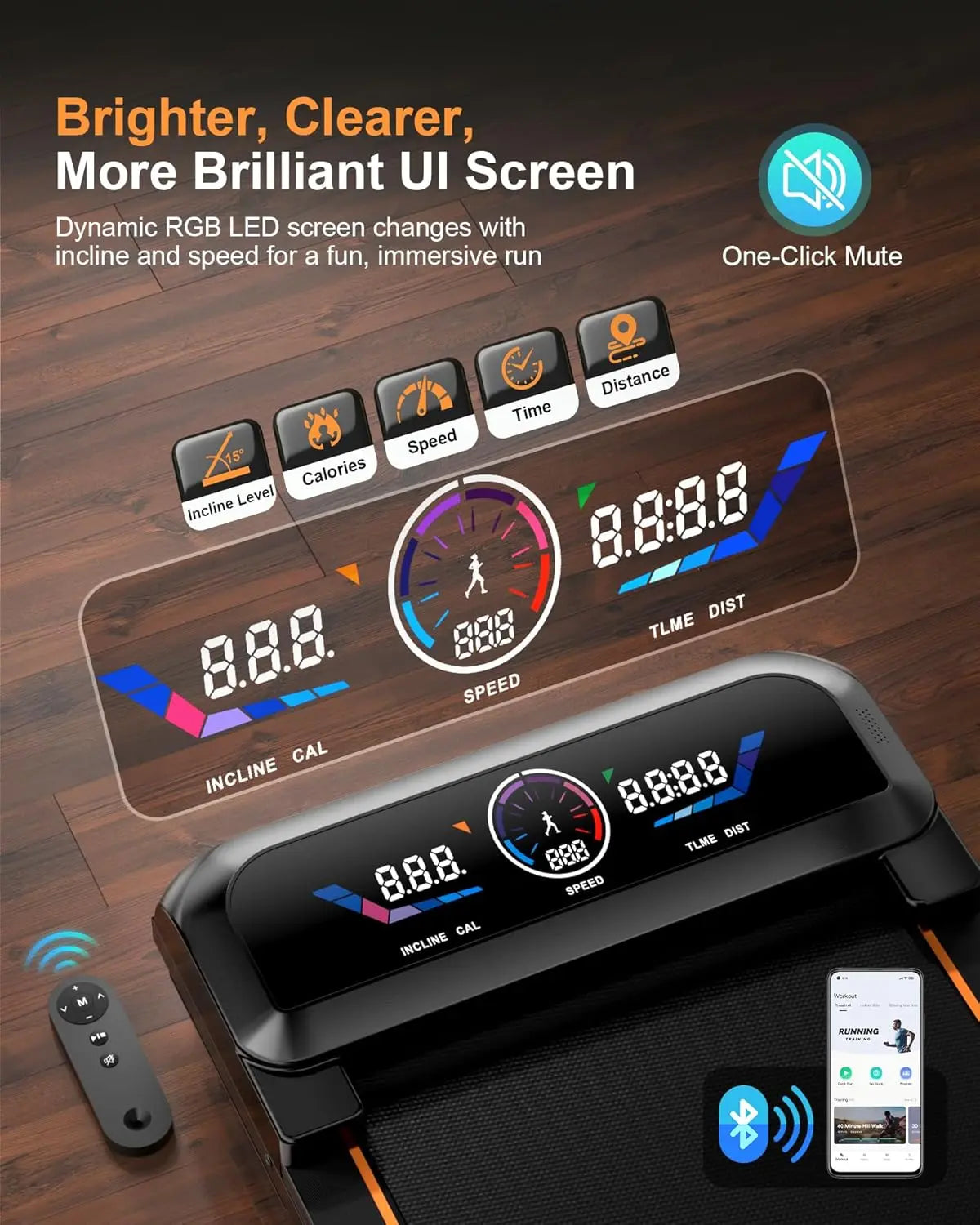 3.5HP Walking Pad Treadmill With Auto Incline And RGB Screen