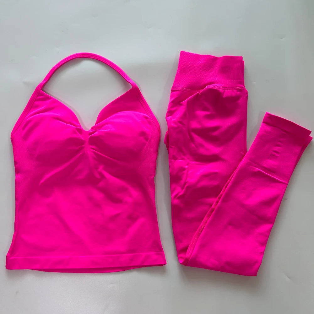 Seamless Gym Set For Women Tank Top And High Waist Scrunch Leggings