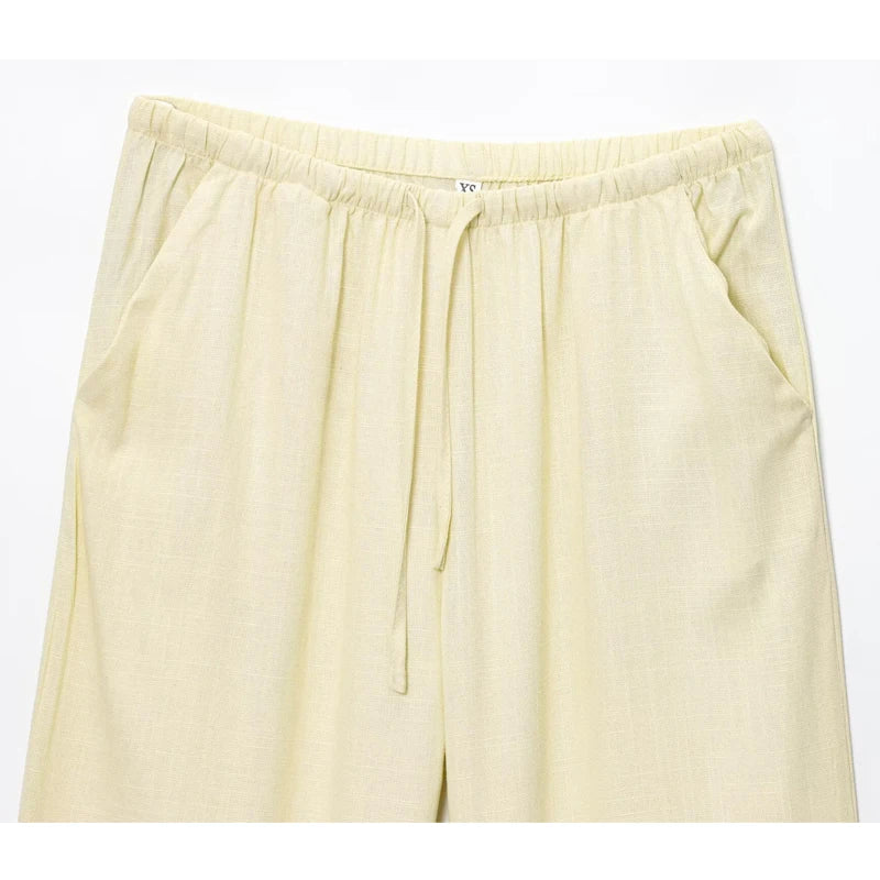Mujer Women High Waist Pleated Wide Leg Casual Pants