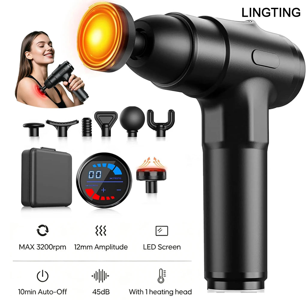Lingteng Heating Deep Tissue Massage Gun With Seven Heads