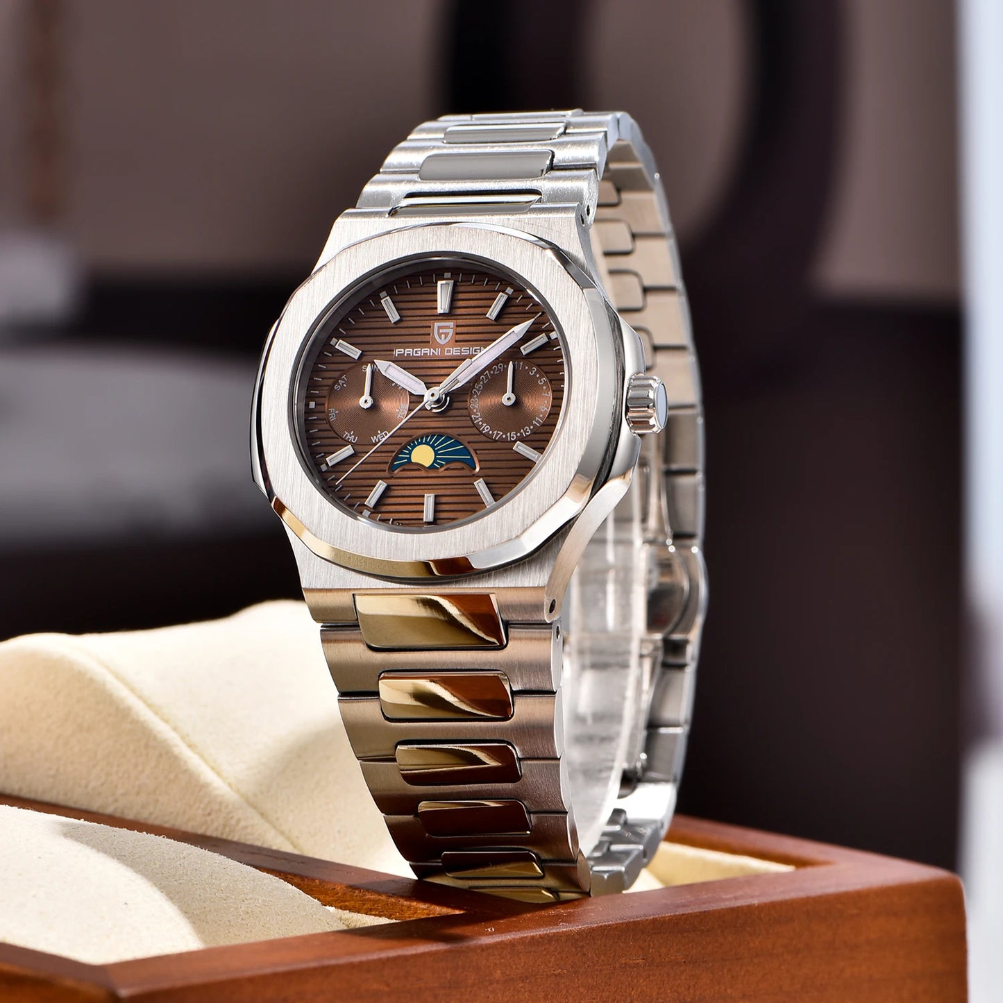 Pagani Design Womens Sapphire Quartz Watch Stainless Steel Bracelet