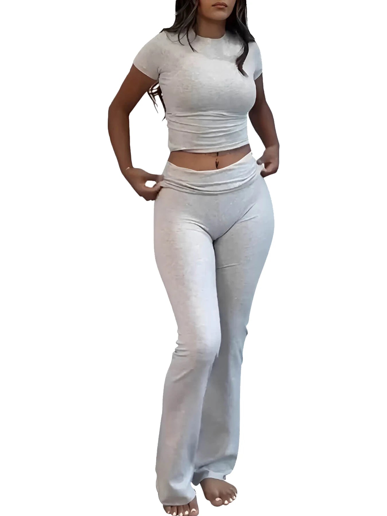 Women's Two Piece Yoga Set Short Sleeve Flared Pants