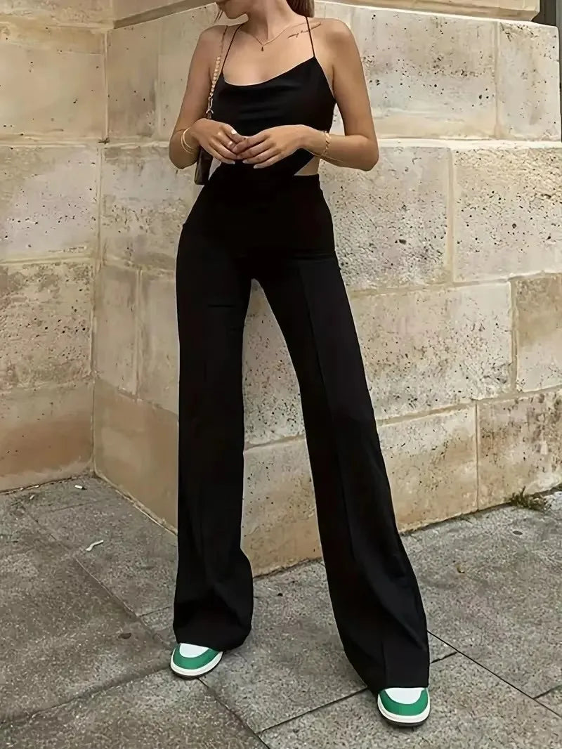 Ladies' Slim Fit Bell Bottom Pants High Waist Wide Leg