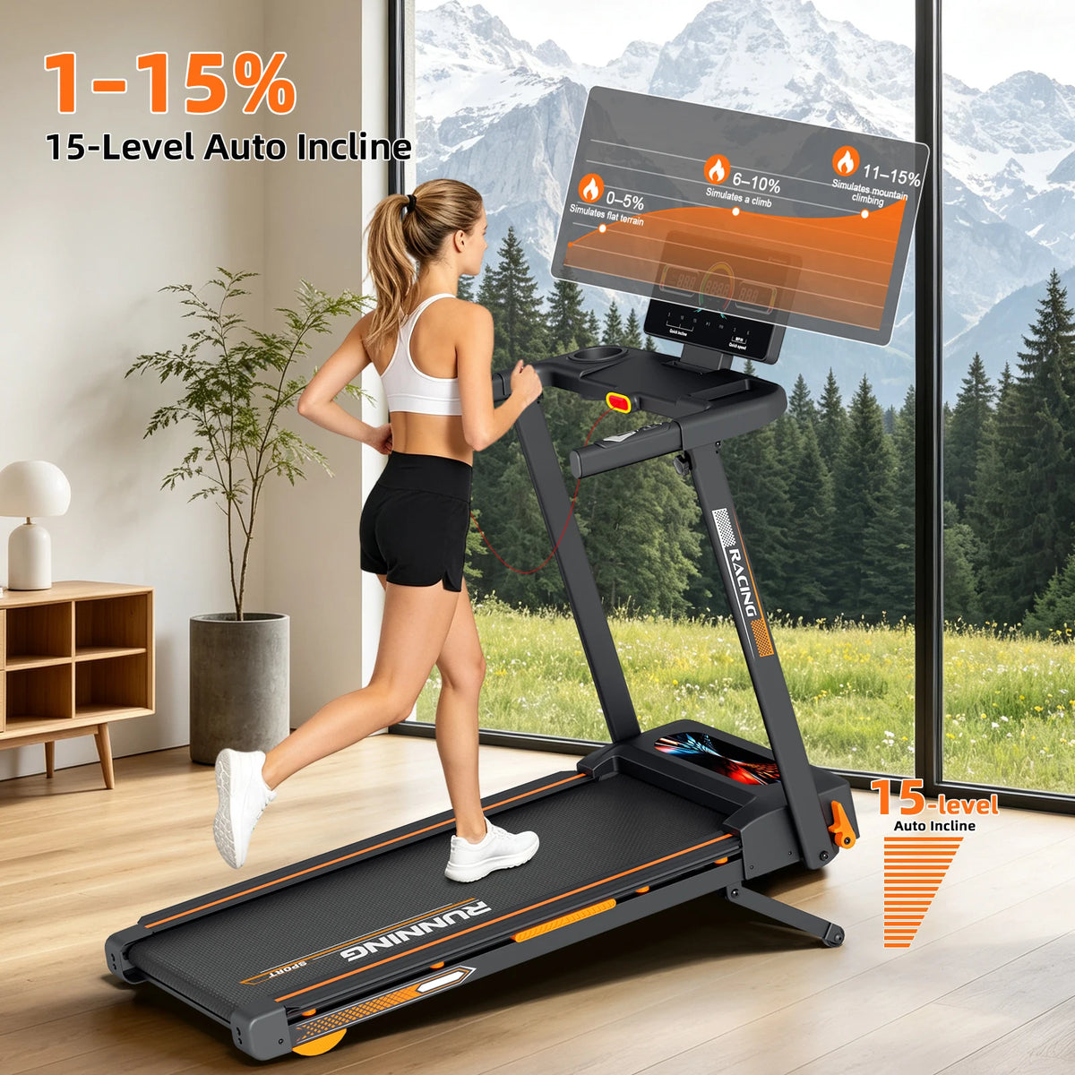 Folding Treadmill With Auto Incline And Quiet Motor For Home Workouts