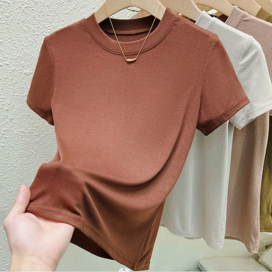 LYNMOLY Women Slim Casual T Shirt Crew Neck Short Sleeve