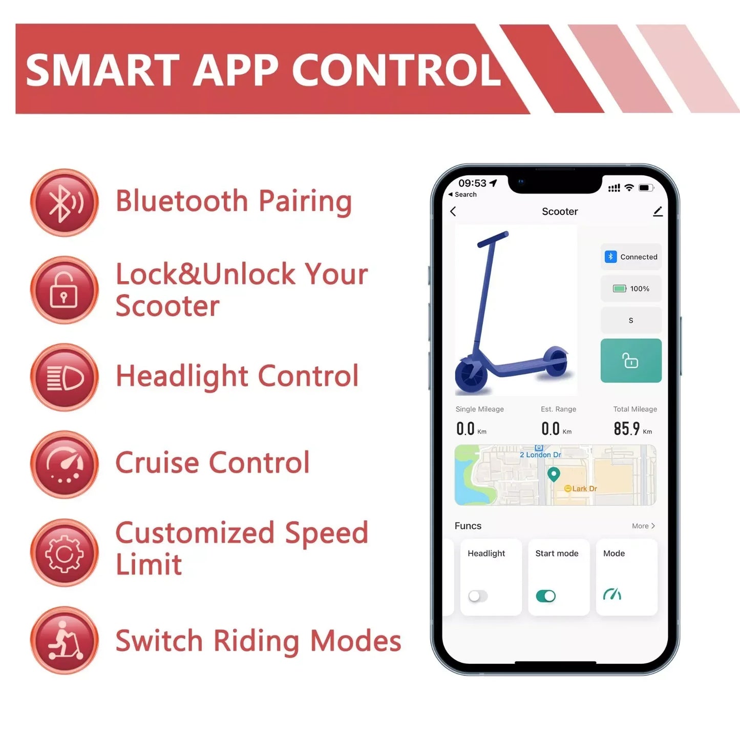 Ladped LP80 Electric Scooter 350W Foldable APP Control 19 MPH