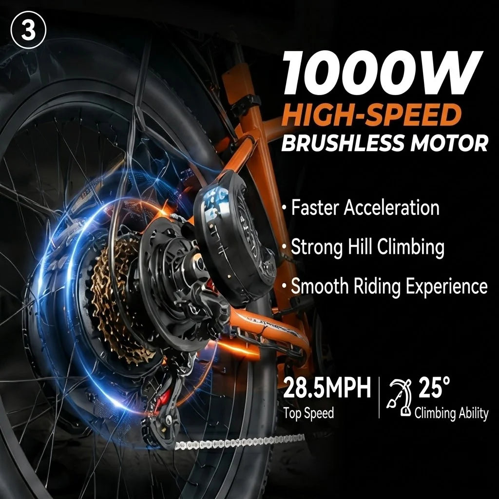 Electric Bicycle 1000W 48V 15Ah Battery Max Speed 28.6 Mph