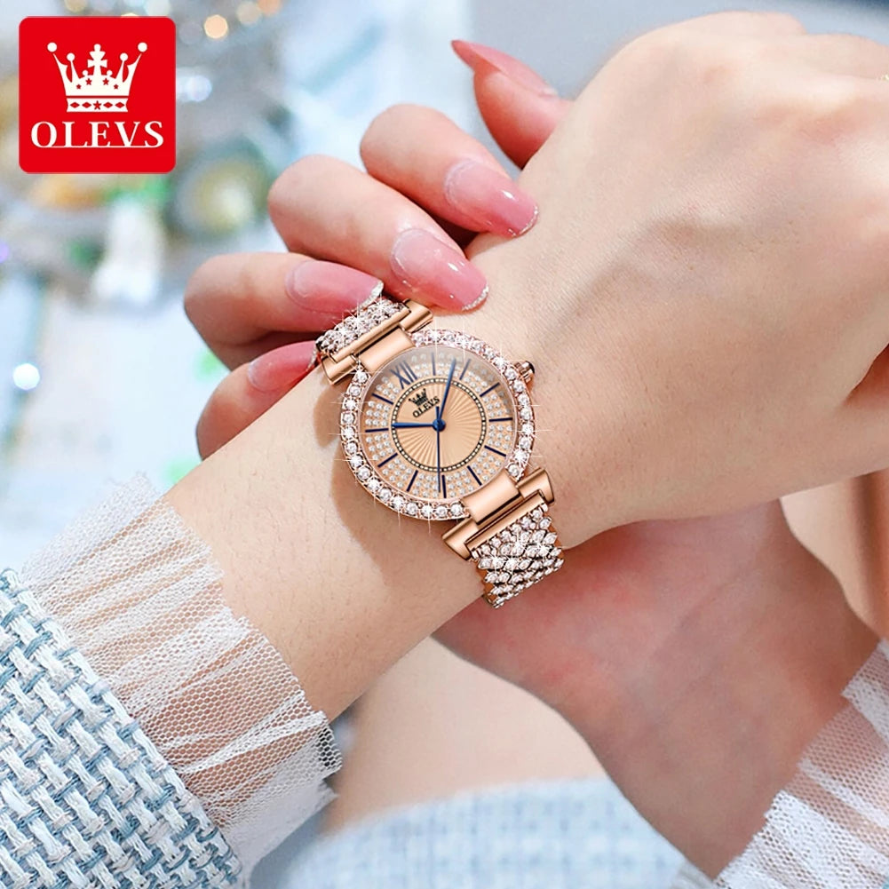 OLEVS Women's Quartz Watch With Diamond Strap And Roman Dial