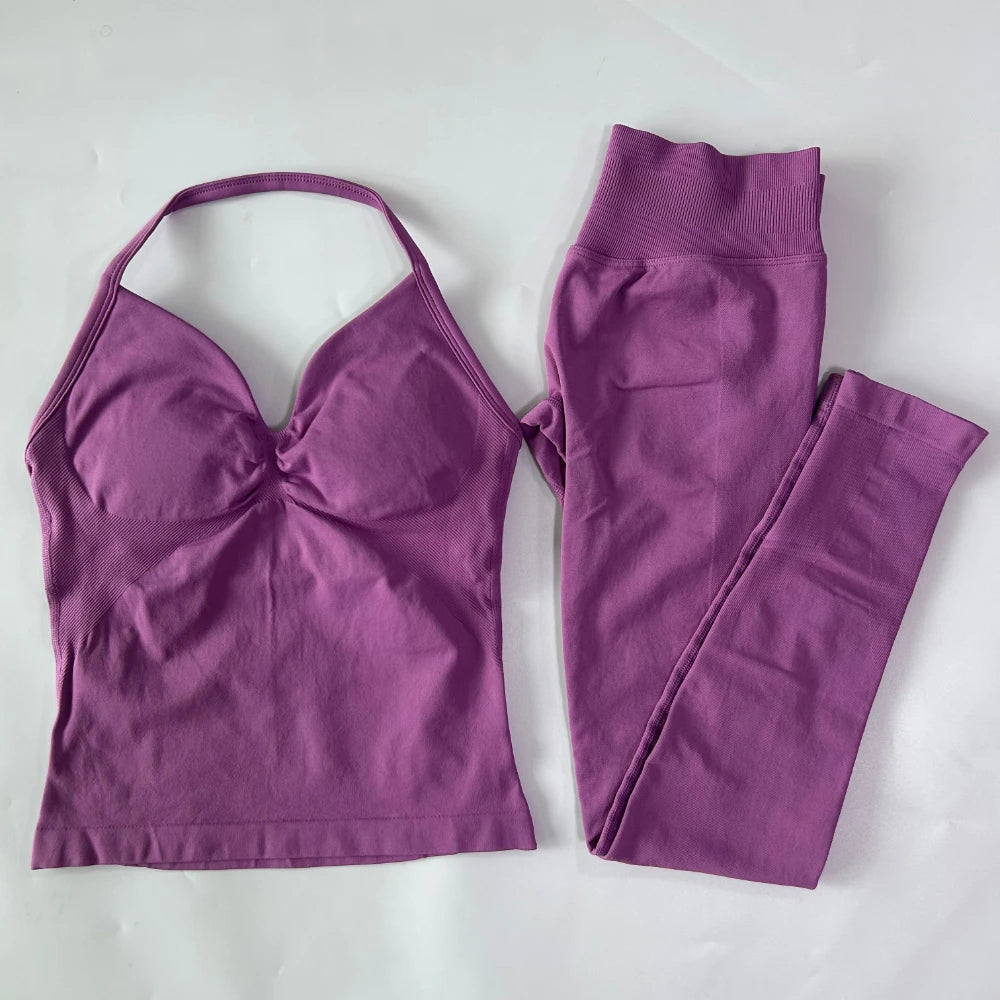 Seamless Gym Set For Women Tank Top And High Waist Scrunch Leggings