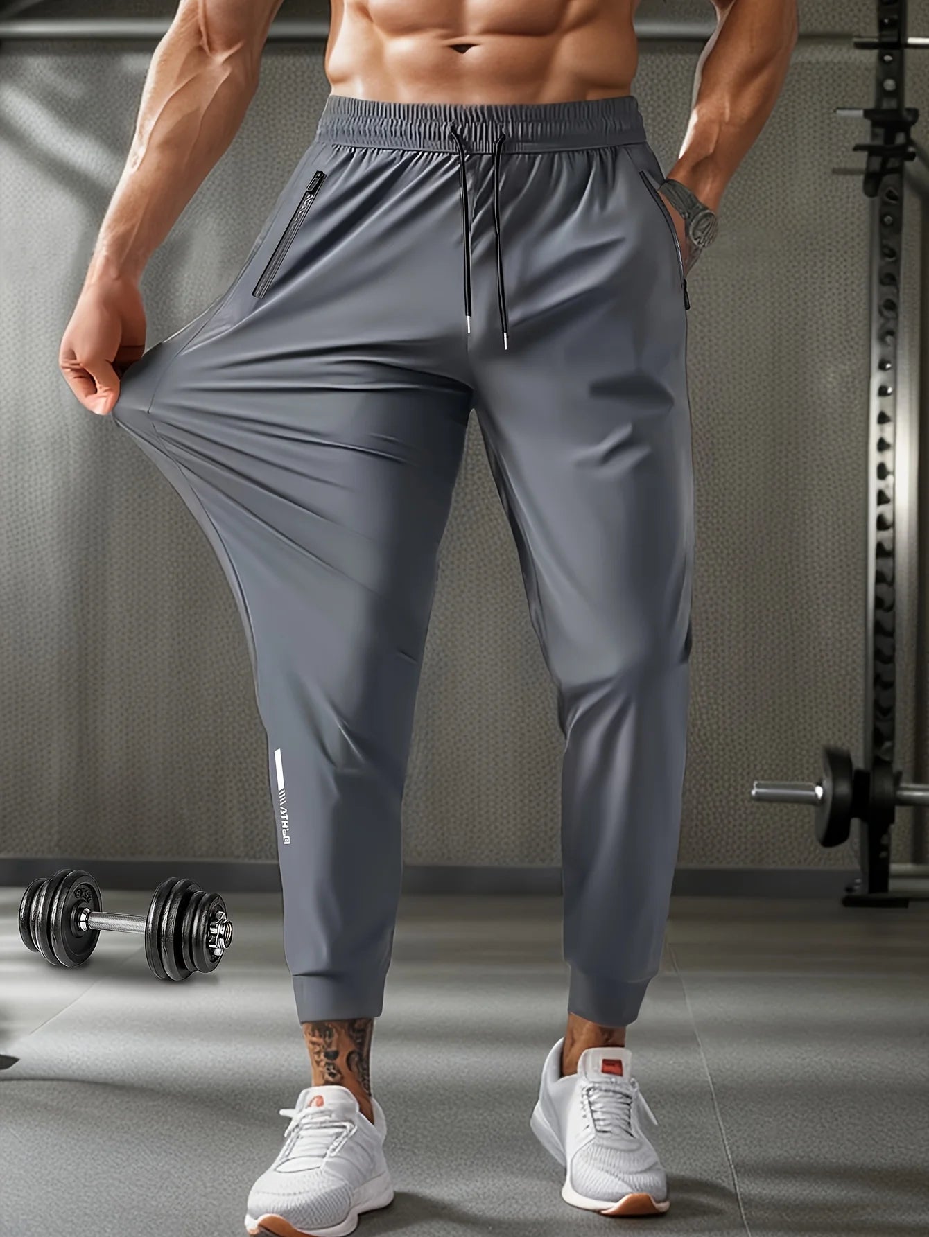 Men's Quick-Dry Drawstring Athletic Pants With Zipper Pockets
