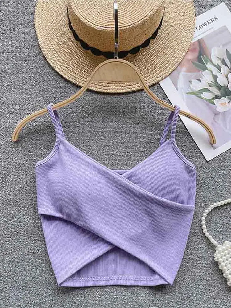 Yezw Irregular Casual Camisole Women Solid Slim Tank Top Strap Design