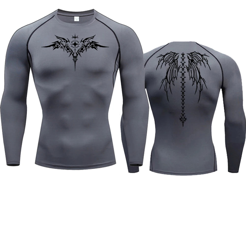 Anime Print Compression Shirt For Men Quick Dry Running Tee