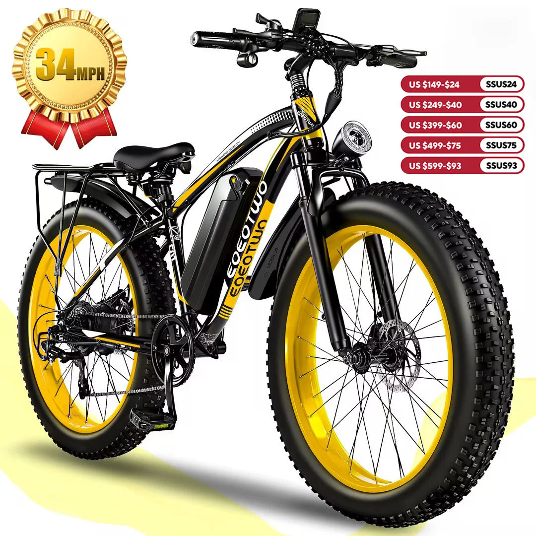 EOEOTWO 1500W Fat Tire Electric Bike 34MPH Mountain Ebike
