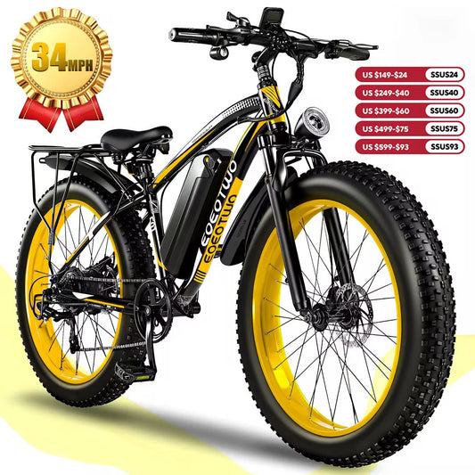 EOEOTWO 1500W Fat Tire Electric Bike 34MPH Mountain Ebike